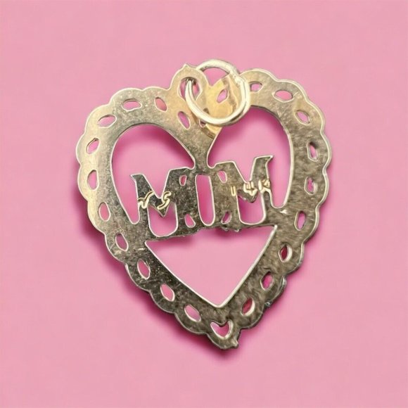 14K SOLID Yellow Gold Pendant Charm Diamond Cut Mom Mommy Mama Mother Christmas - Picture 2 of 3